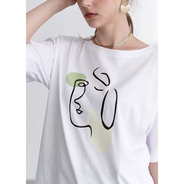 2021 new portrait loose print short sleeve t-shirt female summer leisure round neck tee bohi, White
2021 new portrait loose print short sleeve t-shirt female summer leisure round neck tee bohi, White