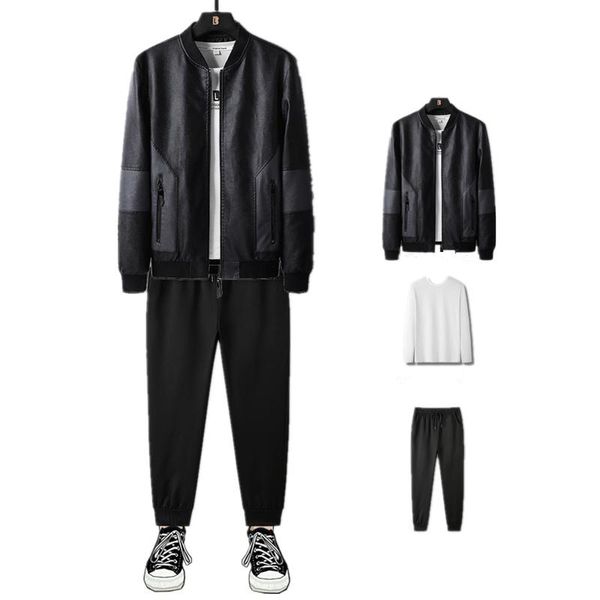 gym clothing mens 3 piece suits patchwork faux leather jacket motorcycle stand collar jackets joggers pants crewneck sweatshirt, White;black
gym clothing mens 3 piece suits patchwork faux leather jacket motorcycle stand collar jackets joggers pants crewneck sweatshirt, White;black