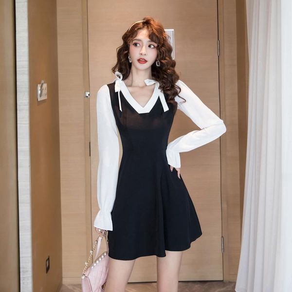 casual dresses women one piece dress autumn 2021 office lady korea style full sleeve patchwork solid chiffon zipper v-neck, Black;gray
casual dresses women one piece dress autumn 2021 office lady korea style full sleeve patchwork solid chiffon zipper v-neck, Black;gray