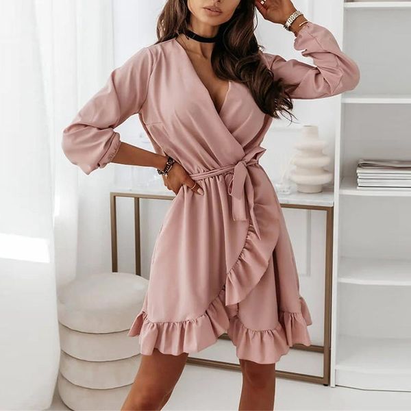 casual dresses autumn v neck ruffle dress women solid long sleeve sashes office a line 2021 female elegant black short party vestidos, Black;gray
casual dresses autumn v neck ruffle dress women solid long sleeve sashes office a line 2021 female elegant black short party vestidos, Black;gray