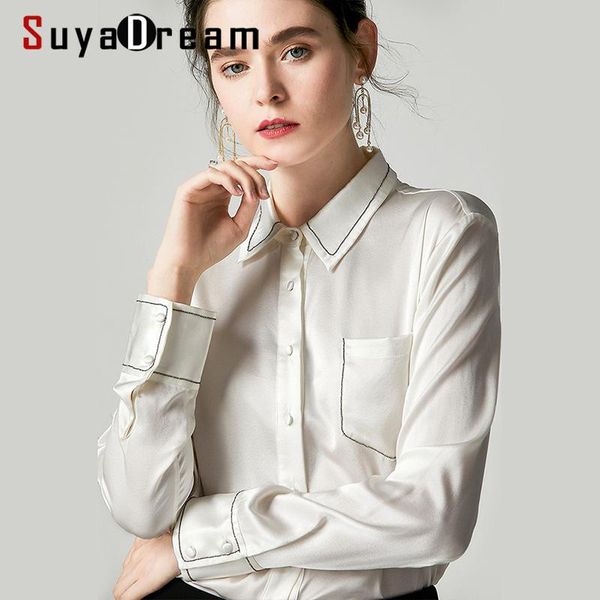 women's blouses & shirts suyadream women solid office 16mm 100% silk satin 2021 spring long sleeved turn down collar chest pocket blous, White
women's blouses & shirts suyadream women solid office 16mm 100% silk satin 2021 spring long sleeved turn down collar chest pocket blous, White