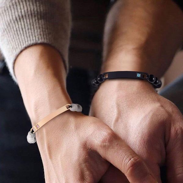 link, chain couples bracelet, beaded bracelets, engravable stainless steel id tag with cz stone bracelet for men women jewelry, Black
link, chain couples bracelet, beaded bracelets, engravable stainless steel id tag with cz stone bracelet for men women jewelry, Black