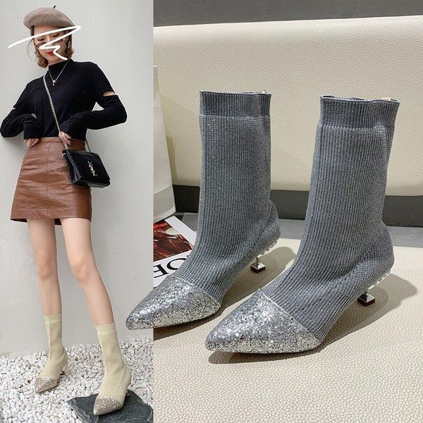 boots fashion tube knitting short boot shoes woman autumn sequins knit socks crystal thin heel ankle for women high heels, Black
boots fashion tube knitting short boot shoes woman autumn sequins knit socks crystal thin heel ankle for women high heels, Black