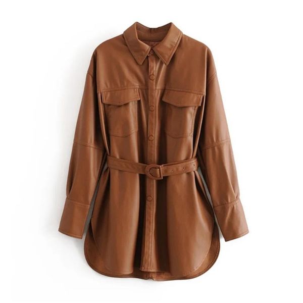 women's leather & faux shirt jacket women autumn winter 2021 casual loose trench belt chic pu black brown midi coats
women's leather & faux shirt jacket women autumn winter 2021 casual loose trench belt chic pu black brown midi coats