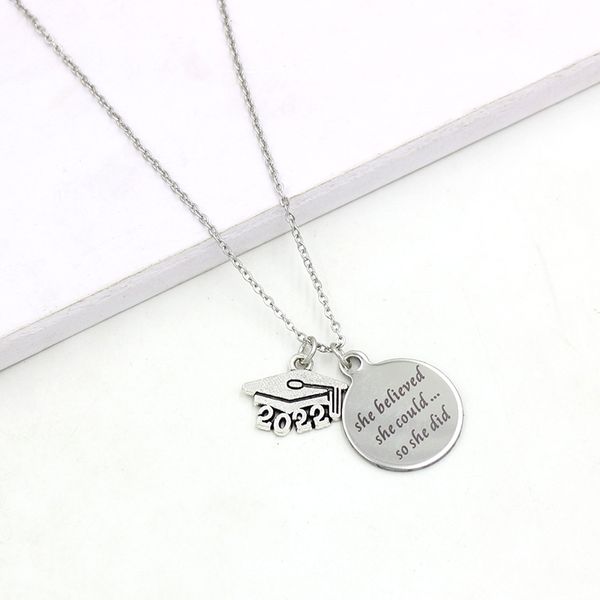 new arrival wholesale stainless steel necklace 2022 graduation gifts she believed pendant necklaces for friends college graduaters gift, Silver
new arrival wholesale stainless steel necklace 2022 graduation gifts she believed pendant necklaces for friends college graduaters gift, Silver