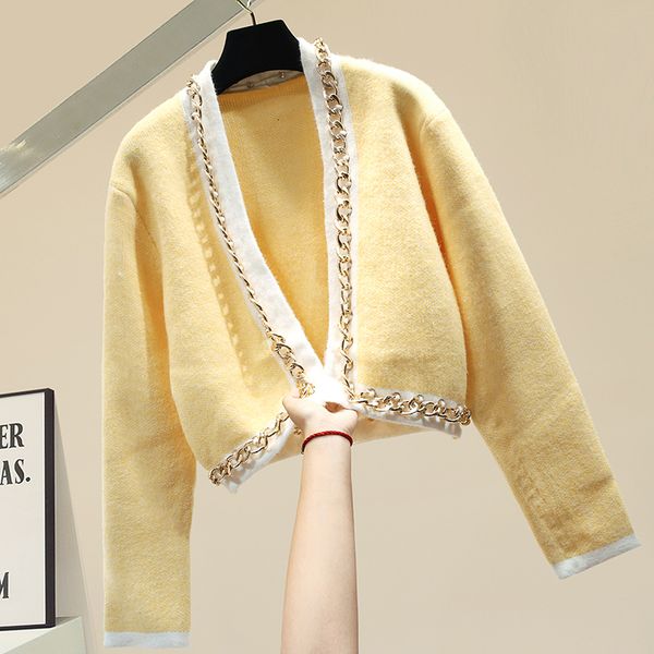 neck chain v long sleeve cashmere cardigan women autumn sweater 2021 new women's short jacket chic knit yellow white j 7yly, White;black
neck chain v long sleeve cashmere cardigan women autumn sweater 2021 new women's short jacket chic knit yellow white j 7yly, White;black