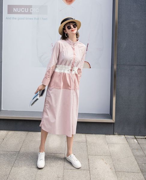 2021 new pink sleeve autumn button up stand collar drawstring long casual korean fall women clothing f4so, Black;gray
2021 new pink sleeve autumn button up stand collar drawstring long casual korean fall women clothing f4so, Black;gray