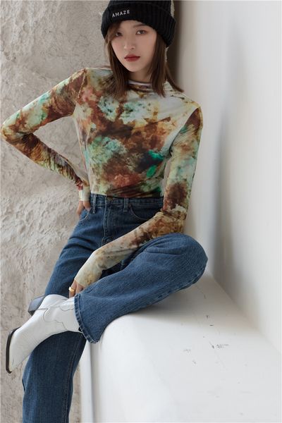 2021 new tie dye abstraction print long sleeve women tshirt turtleneck bodycon t shrit fall tee alternative fashion 1t5s, White
2021 new tie dye abstraction print long sleeve women tshirt turtleneck bodycon t shrit fall tee alternative fashion 1t5s, White