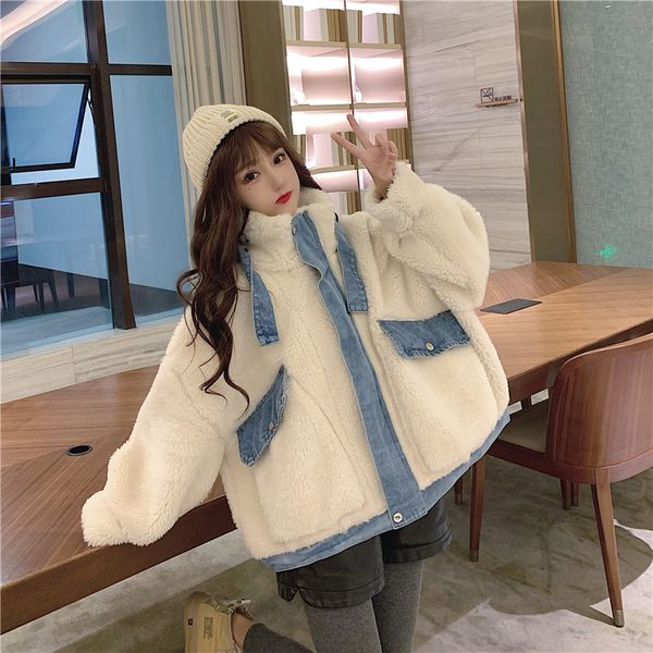 2021 new korean loose splicing denim imitation lamb hair thickened cotton coat jackets for women 4xro, Black;brown
2021 new korean loose splicing denim imitation lamb hair thickened cotton coat jackets for women 4xro, Black;brown