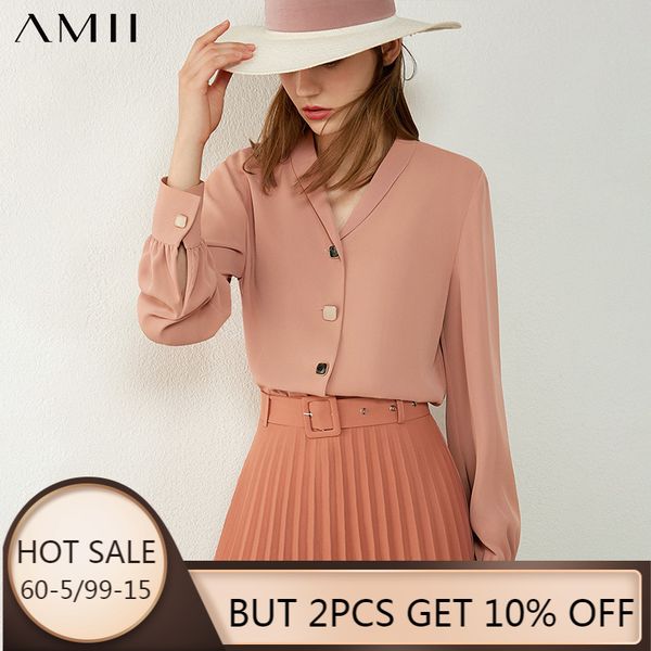 amii minimalism autumn women's shirt fashion causal lapel solid single-breasted women's blouse female 1391 210225, White 
amii minimalism autumn women's shirt fashion causal lapel solid single-breasted women's blouse female 1391 210225, White
