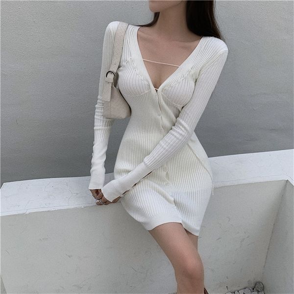 long sleeve dress ribbed knit korean mini white women's autumn bodycon dress v-neck purple sweater dress ladies new 210309, Black;gray
long sleeve dress ribbed knit korean mini white women's autumn bodycon dress v-neck purple sweater dress ladies new 210309, Black;gray