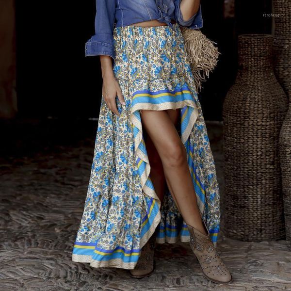 women's swimwear stylish skirt women ruffle hem swing dresses bohemian long temperament elegant floral print high low side beachwear, White;black
women's swimwear stylish skirt women ruffle hem swing dresses bohemian long temperament elegant floral print high low side beachwear, White;black