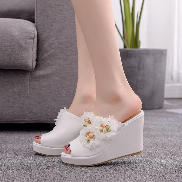 slippers 2021 women flowers platform wedge thick sole sandals high heels mules slides summer white wedding party shoes h0153, Black
slippers 2021 women flowers platform wedge thick sole sandals high heels mules slides summer white wedding party shoes h0153, Black