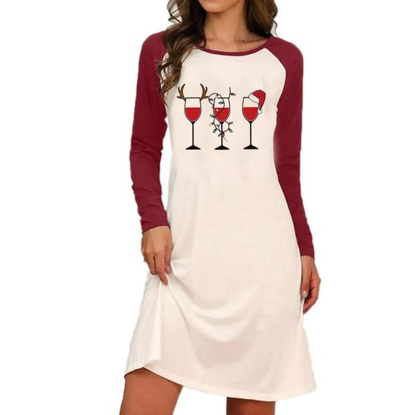 casual dresses for women party o-neck christmas print long sleeve wild dress loose women's elegant vestidos w5, Black;gray