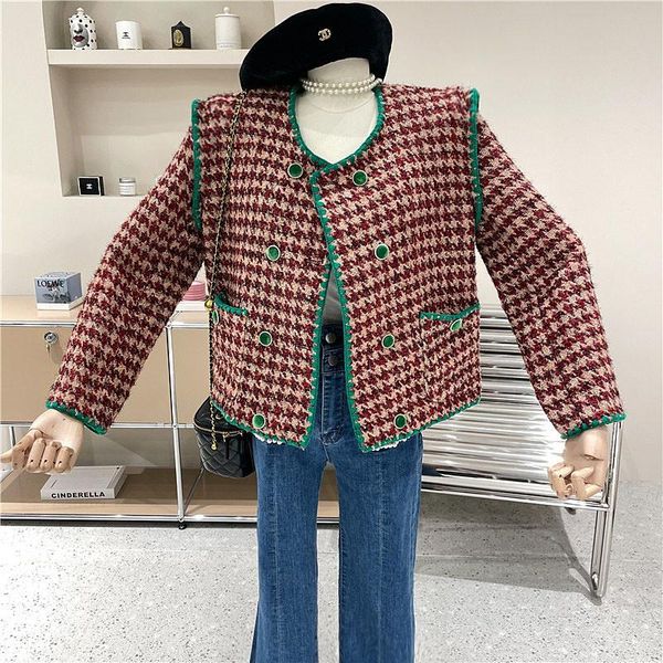 women's jackets autumn winter tweed houndstooth o neck outerwear fashion women green double-breasted pocket woolen plaid designer jacke, Black;brown
women's jackets autumn winter tweed houndstooth o neck outerwear fashion women green double-breasted pocket woolen plaid designer jacke, Black;brown