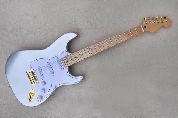 factory custom metal silver electric guitar with maple fretboard,white pickguard,gold hardware,can be customized
factory custom metal silver electric guitar with maple fretboard,white pickguard,gold hardware,can be customized