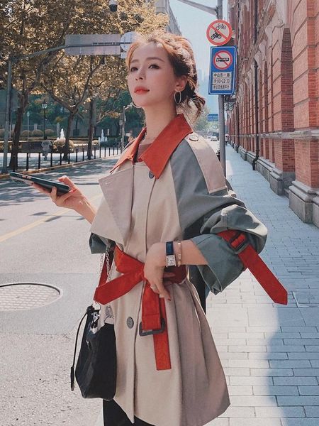 long wind small new han edition of england loose in a trench coat color coat stitching fried street female in the spring and aut, Tan;black
long wind small new han edition of england loose in a trench coat color coat stitching fried street female in the spring and aut, Tan;black