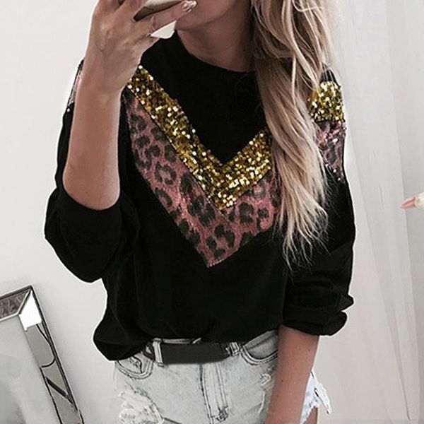 women's hoodies & sweatshirts fashion casual leopard chic women long sleeve sequins patchwork stitching sweatshirt autumn teen girls, Black
women's hoodies & sweatshirts fashion casual leopard chic women long sleeve sequins patchwork stitching sweatshirt autumn teen girls, Black