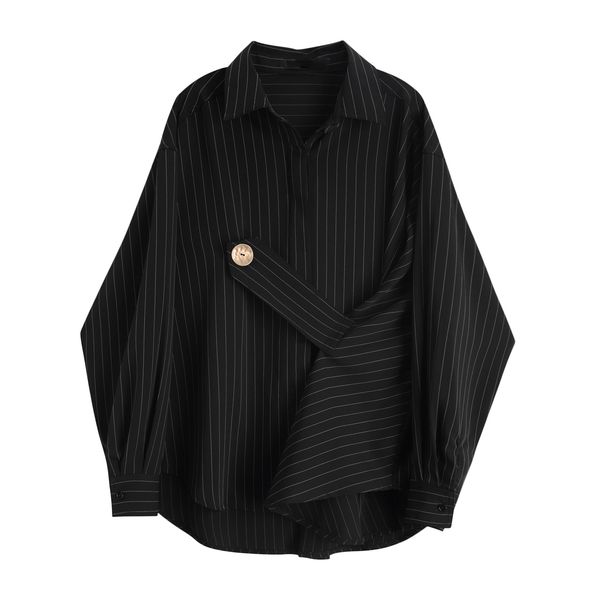 2021 autumn new fashion striped shirt loose turn down collar full women blouses hplo, White;black
2021 autumn new fashion striped shirt loose turn down collar full women blouses hplo, White;black