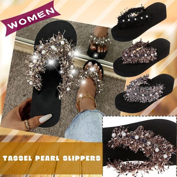 slippers luxury pearl flip flops women summer casual tassel wedges ladies shoes high heels flat woman, Black
slippers luxury pearl flip flops women summer casual tassel wedges ladies shoes high heels flat woman, Black