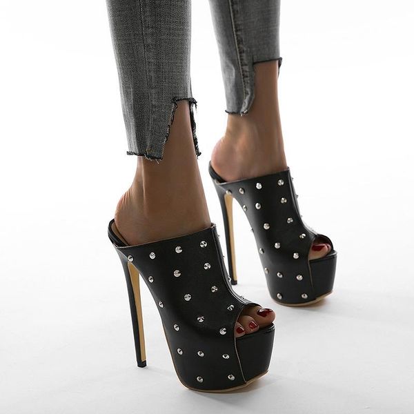 slippers women sandals platform rivet one-word super high stiletto large size nightclub party, Black
slippers women sandals platform rivet one-word super high stiletto large size nightclub party, Black