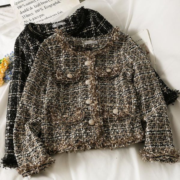 women's jackets 2021 autumn jacket o neck single-breasted design coat korean retro checkered elegant with tassels womens clothing, Black;brown
women's jackets 2021 autumn jacket o neck single-breasted design coat korean retro checkered elegant with tassels womens clothing, Black;brown