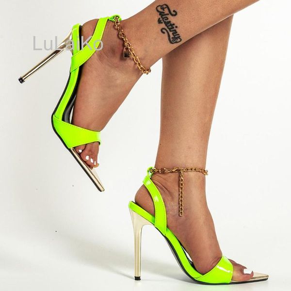 dress shoes patent leather metal ankle chain lock decorate pointed toe party stiletto heel 12 cm pumps high-heeled sandals 2021 summer women, Black
dress shoes patent leather metal ankle chain lock decorate pointed toe party stiletto heel 12 cm pumps high-heeled sandals 2021 summer women, Black