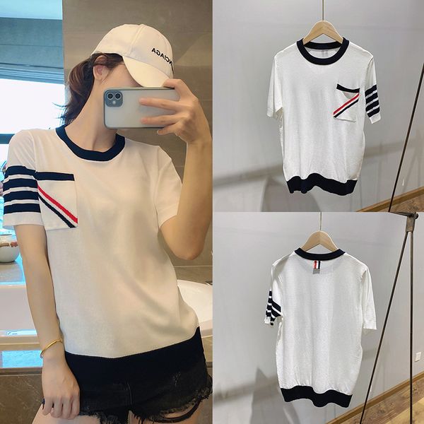 tb summer round neck pocket red, white blue men's and women's couple's heavy pullover four bar sweater short sleeve
tb summer round neck pocket red, white blue men's and women's couple's heavy pullover four bar sweater short sleeve