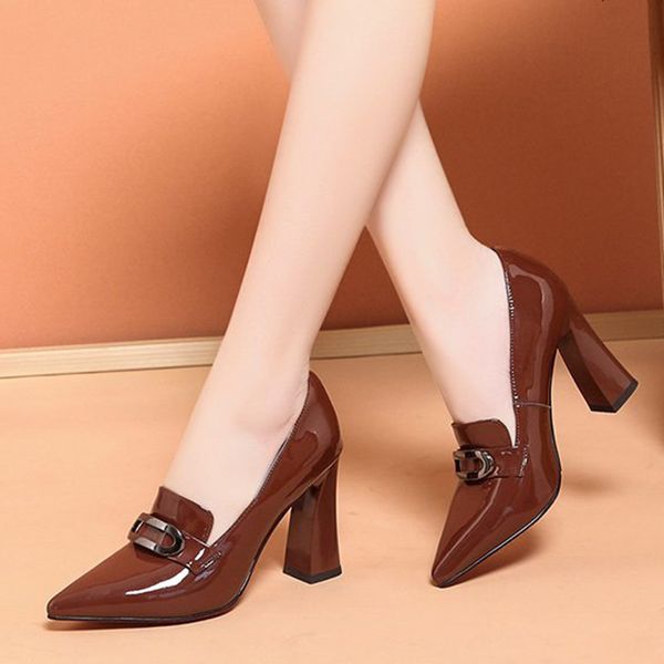 2021 New High Heels Dress Shoes Pointed Toe Woman Pumps Black Patent Leather Chain Slip on Square Heel zapatos mujer 8941NDress Shoes, Brown
2021 New High Heels Dress Shoes Pointed Toe Woman Pumps Black Patent Leather Chain Slip on Square Heel zapatos mujer 8941NDress Shoes, Brown