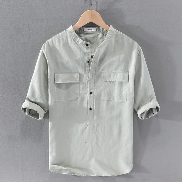 2021 new brand italy summer linen fashion stand collar shirts for men half-sleeve casual breathable shirt mens chemise w7jn, White;black
2021 new brand italy summer linen fashion stand collar shirts for men half-sleeve casual breathable shirt mens chemise w7jn, White;black