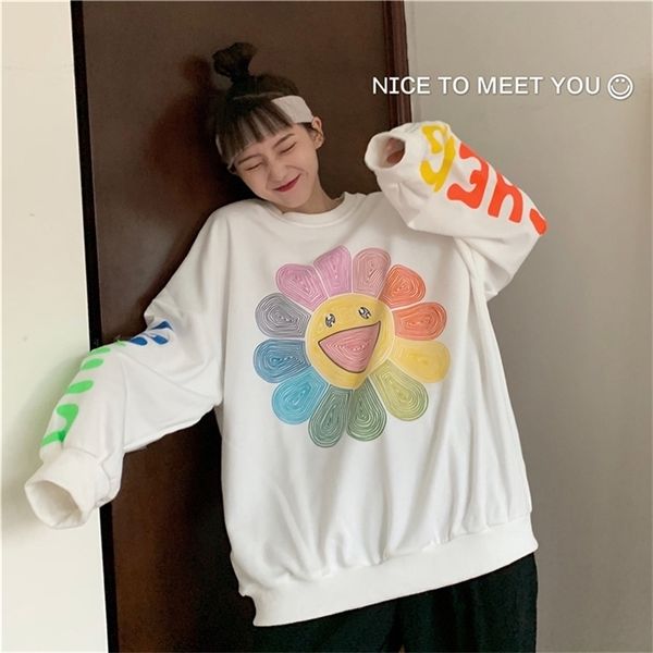 autumn rainbow seven-color sun flower letter printing round neck pullover capless thin sweatshirt women 201203, Black
autumn rainbow seven-color sun flower letter printing round neck pullover capless thin sweatshirt women 201203, Black