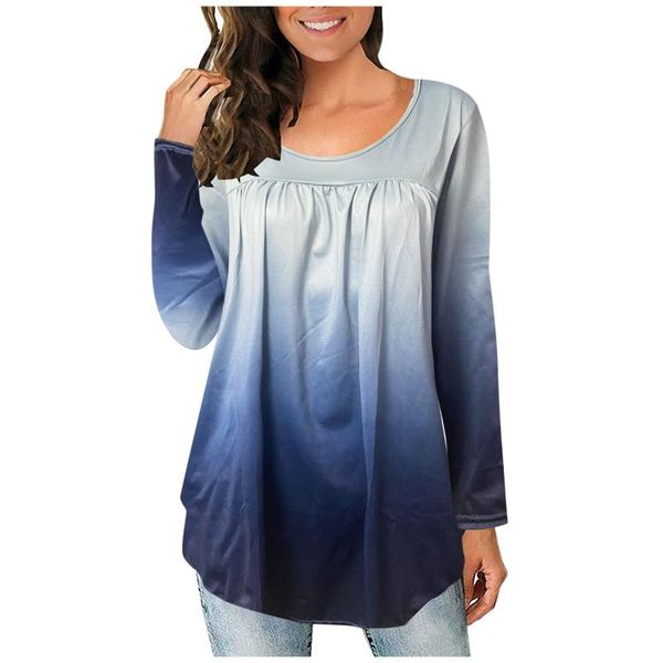 women's blouses & shirts autumn fashion casual round neck pleated stitching gradient pullover long-sleeved chemise femme, White
women's blouses & shirts autumn fashion casual round neck pleated stitching gradient pullover long-sleeved chemise femme, White