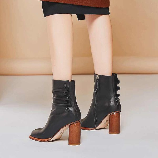 boots ankle women winter shoes genuine leather pleated round toe high heels keep warm mujer, Black
boots ankle women winter shoes genuine leather pleated round toe high heels keep warm mujer, Black