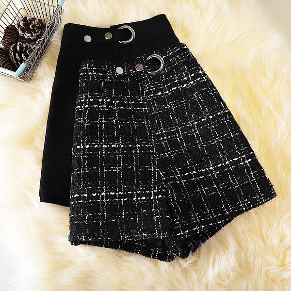 women's shorts check woolen for fall/winter style large-size breasted high-waisted cloth wide-leg boots pants, White;black
women's shorts check woolen for fall/winter style large-size breasted high-waisted cloth wide-leg boots pants, White;black