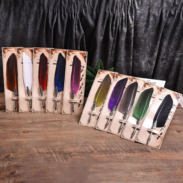 fountain pens creative retro turkey feather pen dip with 5pcs nib carved metal for fancy font calligraphy
fountain pens creative retro turkey feather pen dip with 5pcs nib carved metal for fancy font calligraphy