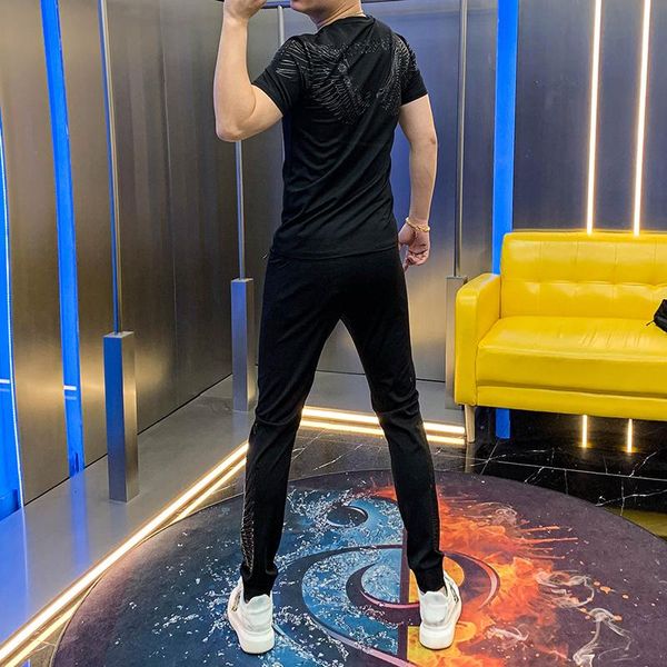 men's tracksuits european fashion sports suit mercerized cotton t-shirt short sleeve sequin summer casual pants two pieces, Gray
men's tracksuits european fashion sports suit mercerized cotton t-shirt short sleeve sequin summer casual pants two pieces, Gray