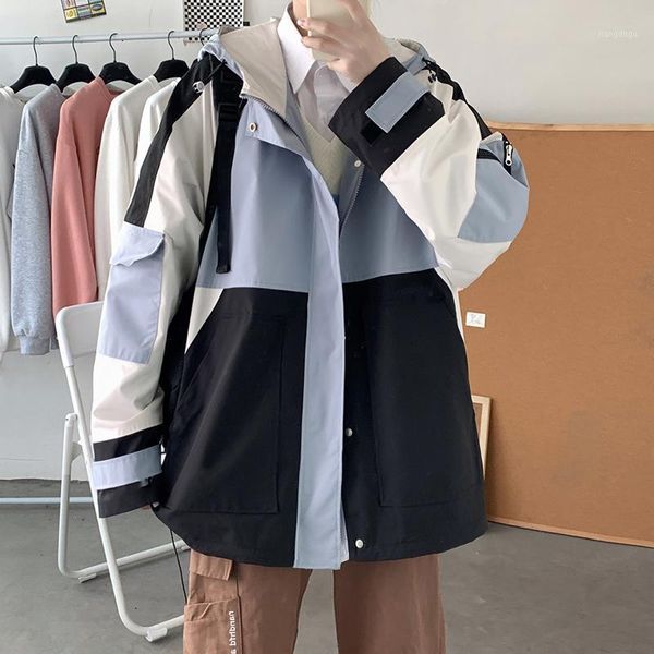 men's spring stitching contrast color han fan loose hooded straight jacket long sleeve outer wear youthful vitality p jackets, Black;brown
men's spring stitching contrast color han fan loose hooded straight jacket long sleeve outer wear youthful vitality p jackets, Black;brown
