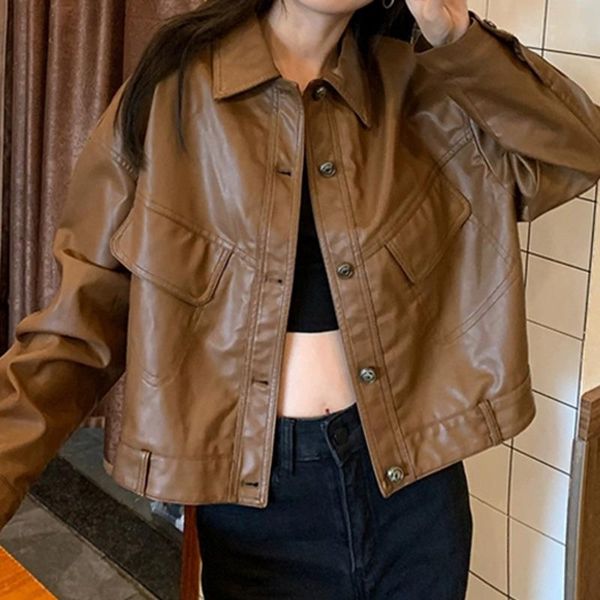 women's jackets brown leather coat spring and autumn winter 2021 small motorcycle jacket pu, Black;brown
women's jackets brown leather coat spring and autumn winter 2021 small motorcycle jacket pu, Black;brown