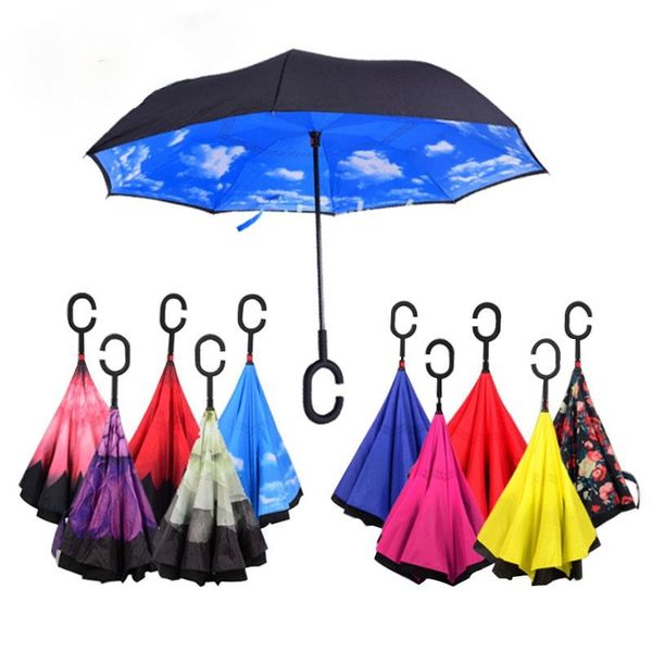 umbrellas umbrella parasol windproof rain car inverted for women men fancytime reverse double layer