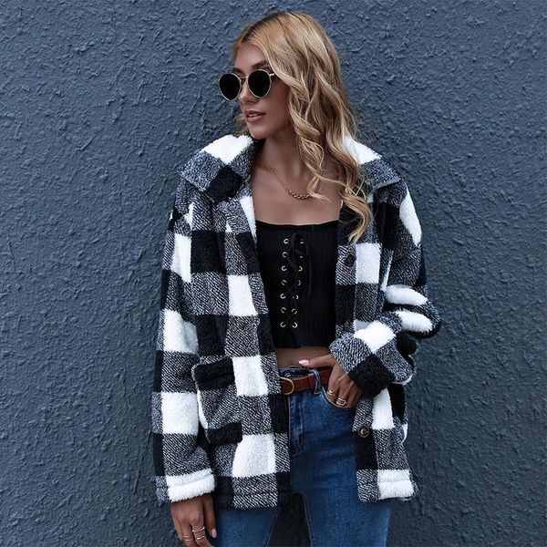 women's fur & faux autumn winter warm coat women casual plaid fleece soft plush ladies jacket overcoat turndown collar pocket outerwear, Black
women's fur & faux autumn winter warm coat women casual plaid fleece soft plush ladies jacket overcoat turndown collar pocket outerwear, Black