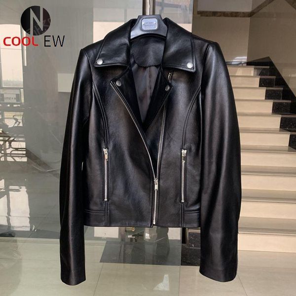 women's leather & faux 2021 spring short slim fit motorcycle jacket women 100% sheepskin real coats ladies genuine jackets female, Black
women's leather & faux 2021 spring short slim fit motorcycle jacket women 100% sheepskin real coats ladies genuine jackets female, Black