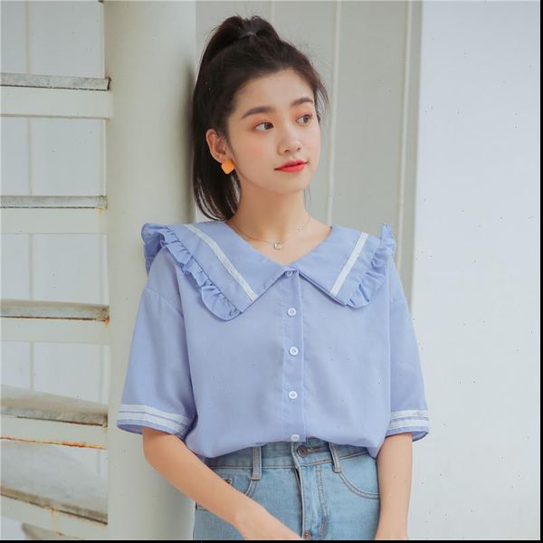 2021 new japan style cute sailor collar short sleeve women summer casual loose blouse institute wind woman kawaii, White
2021 new japan style cute sailor collar short sleeve women summer casual loose blouse institute wind woman kawaii, White