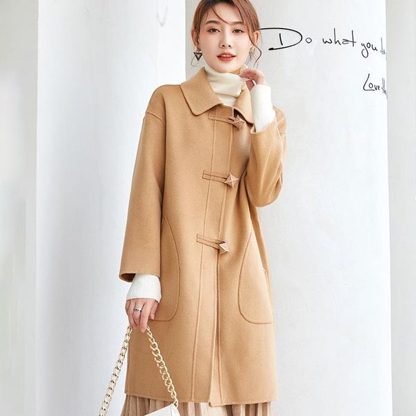 women's wool & blends medium and long lapel double face tweed korean overcoat pure velvet loose breasted, Black
women's wool & blends medium and long lapel double face tweed korean overcoat pure velvet loose breasted, Black