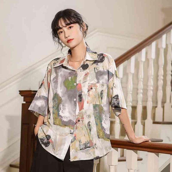 women's two piece pants colored drawing short sleeve blouse women summer button up loose collared shirt casual fashion w1w2, White
women's two piece pants colored drawing short sleeve blouse women summer button up loose collared shirt casual fashion w1w2, White