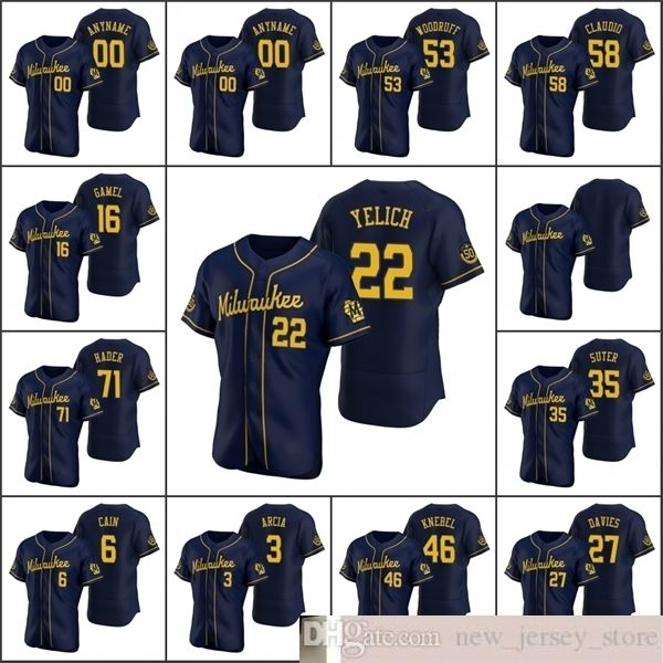 2020 baseball men #22 christian yelich 52 jimmy nelson 27 zach davies custom women youth navy authentic 2020 alternate jersey, Blue;black
2020 baseball men #22 christian yelich 52 jimmy nelson 27 zach davies custom women youth navy authentic 2020 alternate jersey, Blue;black