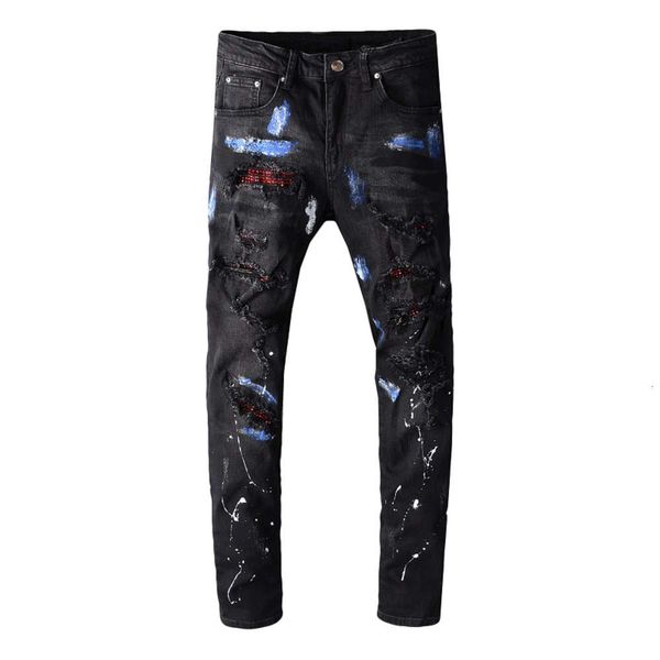 unique mens ripped patches skinny jeans designer distressed rhinestone slim fit motorcycle biker hole beggar hip hop denim pants 616, Blue
unique mens ripped patches skinny jeans designer distressed rhinestone slim fit motorcycle biker hole beggar hip hop denim pants 616, Blue