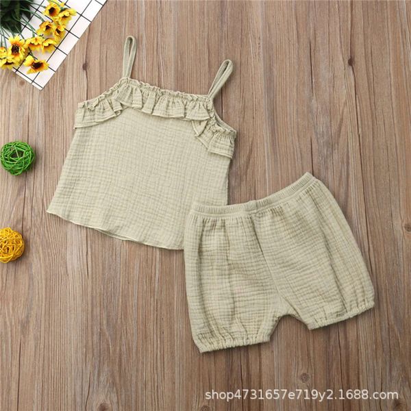 ins girls' set summer nubao sling solid color + pants set infant shorts two piece, White
ins girls' set summer nubao sling solid color + pants set infant shorts two piece, White
