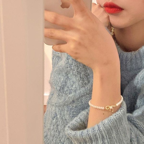 link, chain liwore white pearl bracelet for women golden bow knot zircon beaded jewelry gift wholesale, Black
link, chain liwore white pearl bracelet for women golden bow knot zircon beaded jewelry gift wholesale, Black