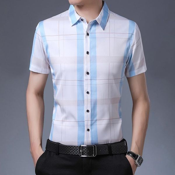 men's casual shirts 2021 fashion plaid shirt men silk cotton summer short sleeve slim fit camisa masculina drop c745, White;black
men's casual shirts 2021 fashion plaid shirt men silk cotton summer short sleeve slim fit camisa masculina drop c745, White;black