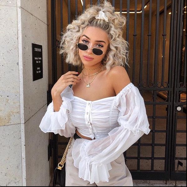 chiffon button sheer women and blouse 2021 summer holiday mesh blouse white ruffle tunic off shoulder feminine
chiffon button sheer women and blouse 2021 summer holiday mesh blouse white ruffle tunic off shoulder feminine